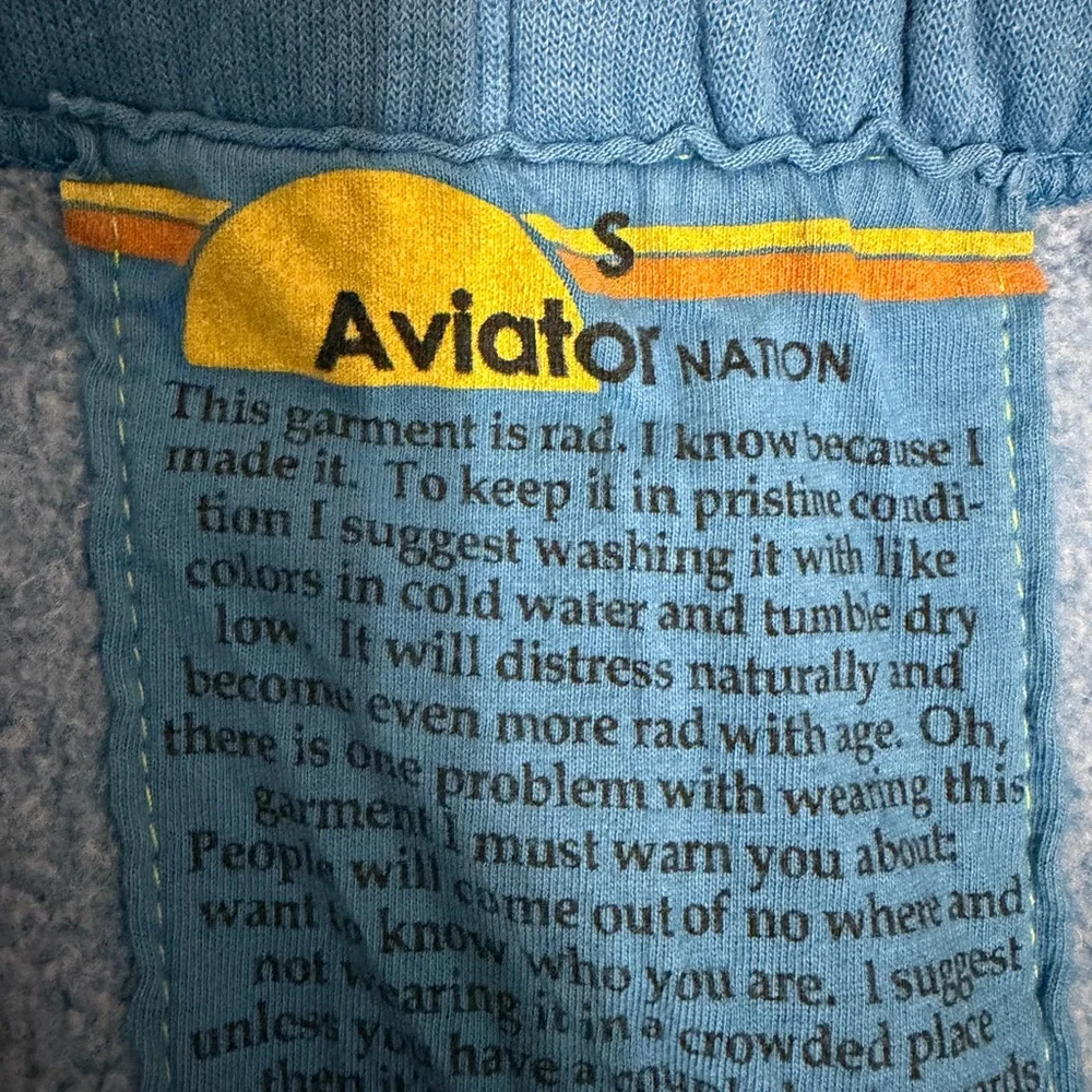 Aviator Nation Blue Track Joggers with Rainbow Logo